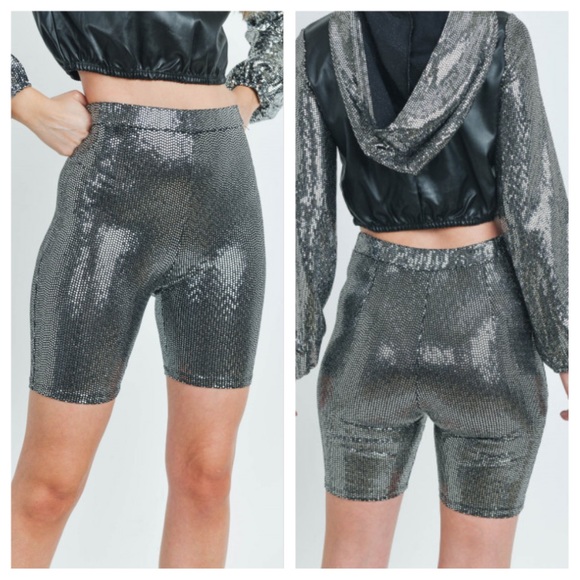 🔥HP!🔥SPARKLY SILVER BIKER SHORTS! - Picture 2 of 6